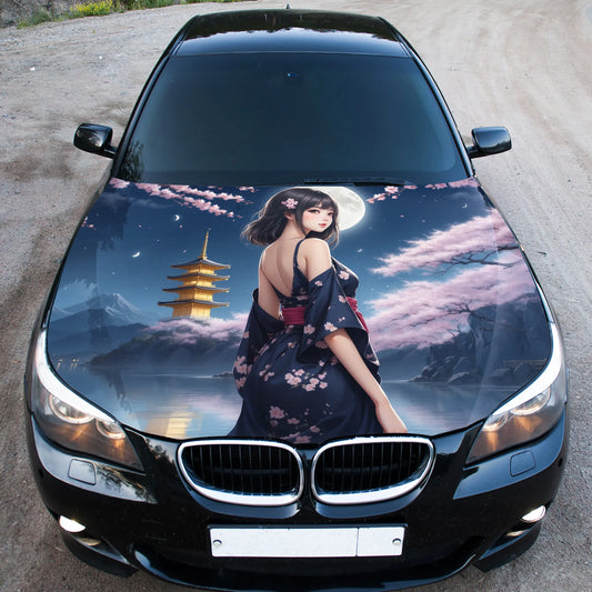 Cute Japanese Girl Hood Wrap – Custom Vinyl Decal for Cars, Trucks & SUVs