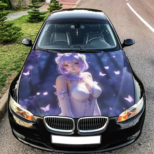 Cute Sexy Anime Girl Hood Wrap – Custom Vinyl Decal for Cars, Trucks & SUVs