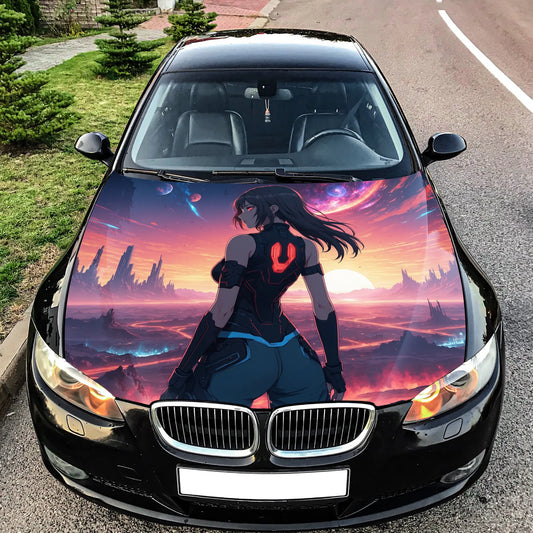 Cyberpunk Anime Girl Hood Wrap – Custom Vinyl Decal for Cars, Trucks & SUVs