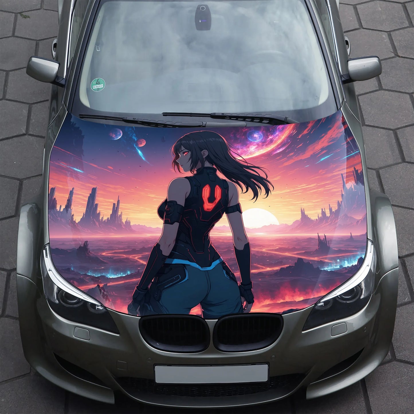 Cyberpunk Anime Girl Hood Wrap – Custom Vinyl Decal for Cars, Trucks & SUVs