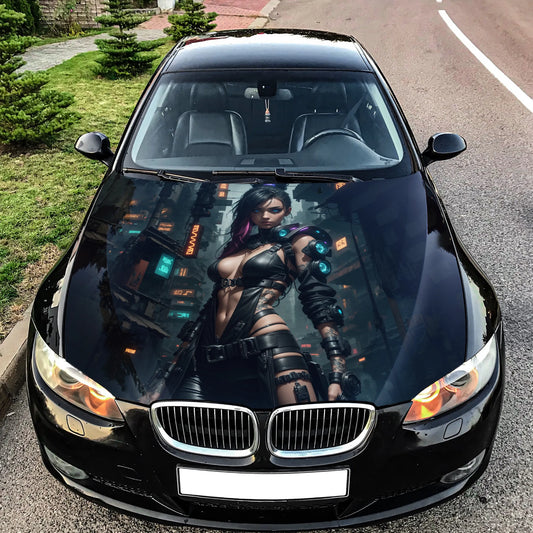 Cyberpunk Girl Hood Wrap – Custom Vinyl Decal for Cars, Trucks & SUVs