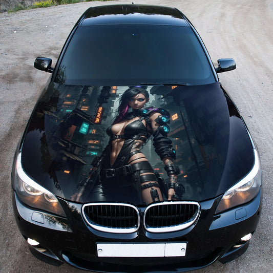 Cyberpunk Girl Hood Wrap – Custom Vinyl Decal for Cars, Trucks & SUVs