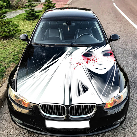 Dark Anime Girl Hood Wrap – Custom Vinyl Decal for Cars, Trucks & SUVs