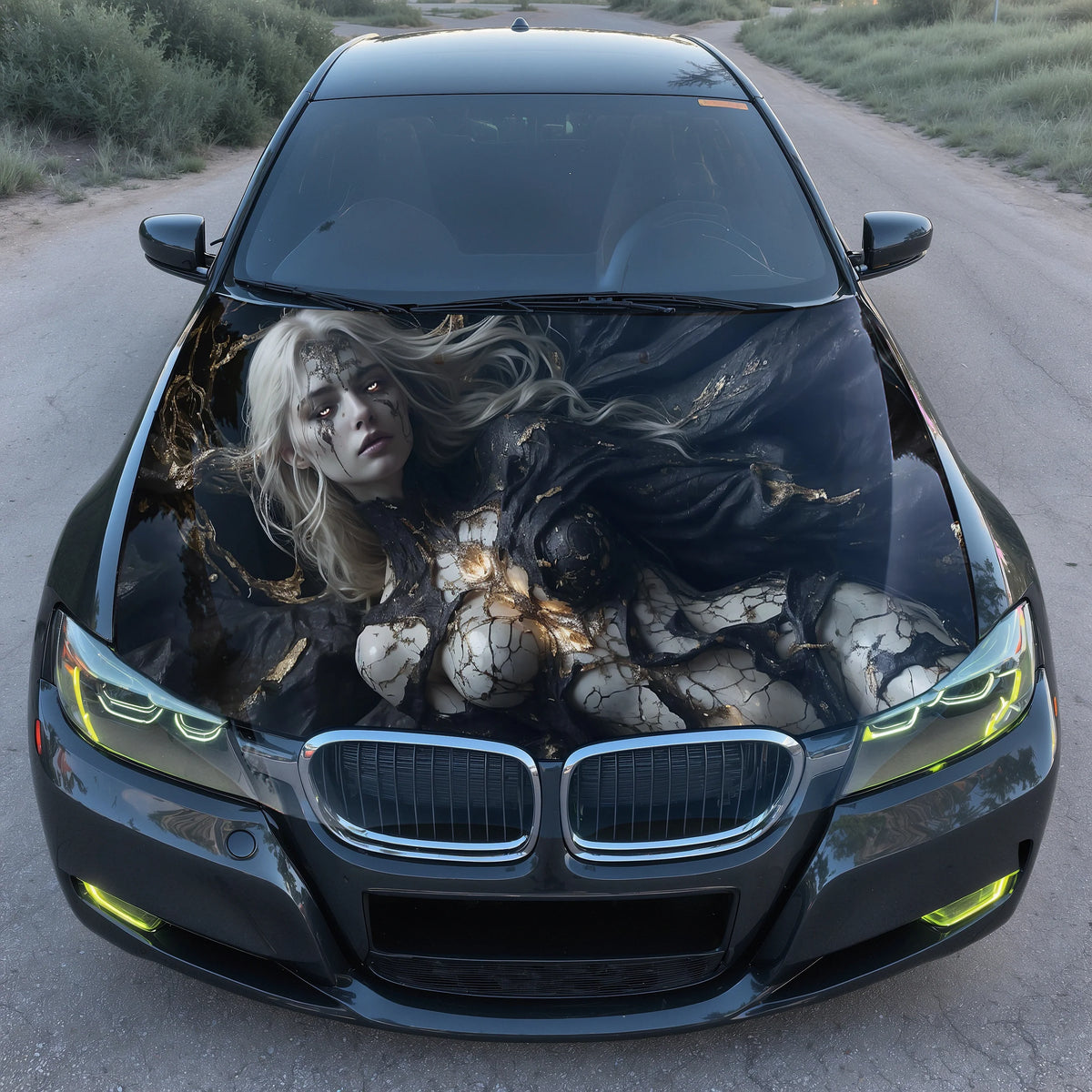 Dark Fallen Angel Hood Wrap – Custom Vinyl Decal for Cars, Trucks & SUVs