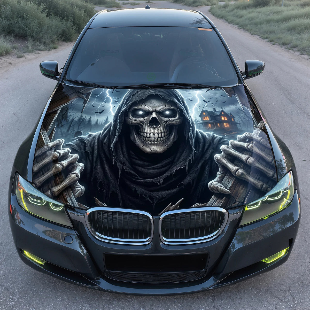 Dark Grim Reaper Hood Wrap Graphic – Custom Vinyl Decal for Cars, Trucks & SUVs