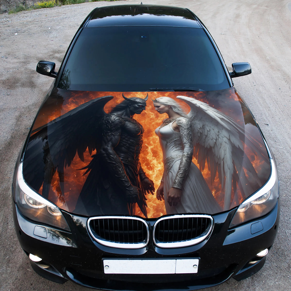 Demon and Angel Hood Wrap – Custom Vinyl Decal for Cars, Trucks & SUVs