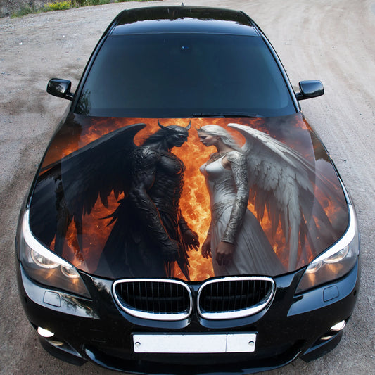 Demon and Angel Hood Wrap – Custom Vinyl Decal for Cars, Trucks & SUVs
