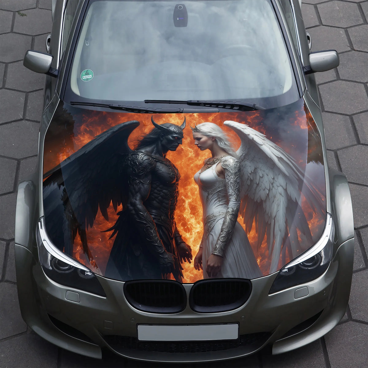 Demon and Angel Hood Wrap – Custom Vinyl Decal for Cars, Trucks & SUVs