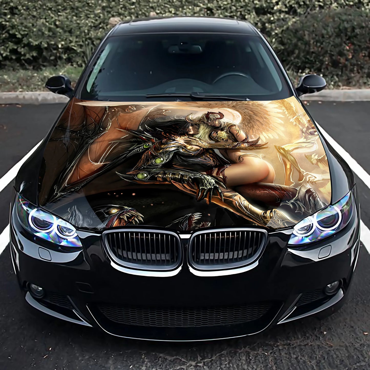 Demon Angel Hood Wrap – Custom Vinyl Decal for Cars, Trucks & SUVs