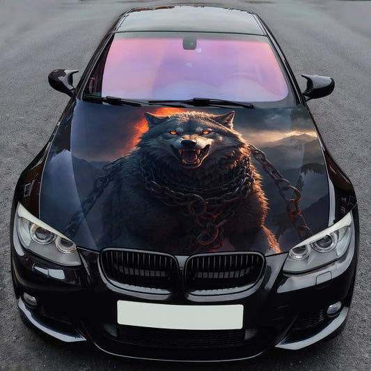 Demonic Wolf Flame Art Hood Wrap – Custom Vinyl Decal for Cars, Trucks & SUVs