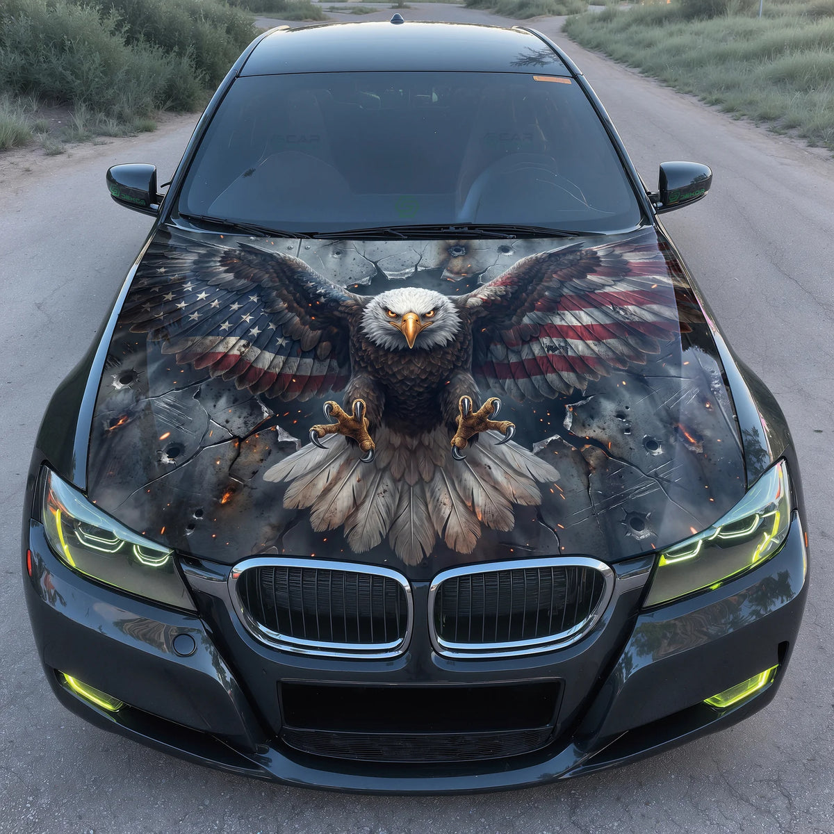 Distressed USA Eagle Hood Wrap Graphic – Custom Vinyl Decal for Cars, Trucks & SUVs