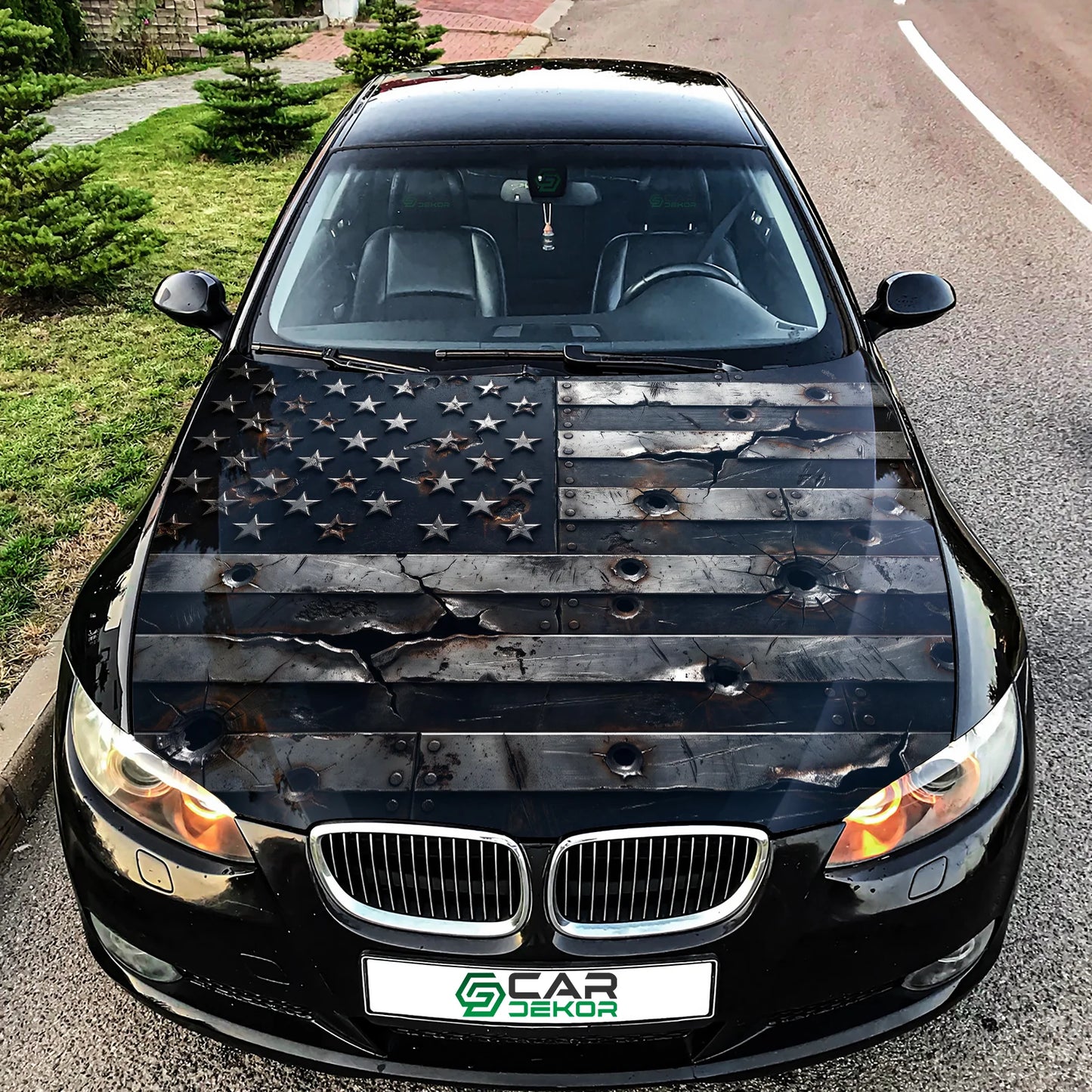 Distressed USA Flag Hood Wrap Graphic – Custom Vinyl Decal for Cars, Trucks & SUVs