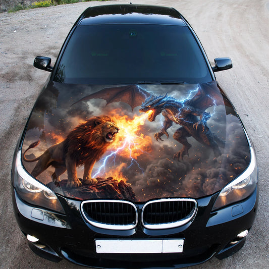 Dragon vs Wolf Hood Wrap Graphic – Custom Vinyl Decal for Cars, Trucks & SUVs