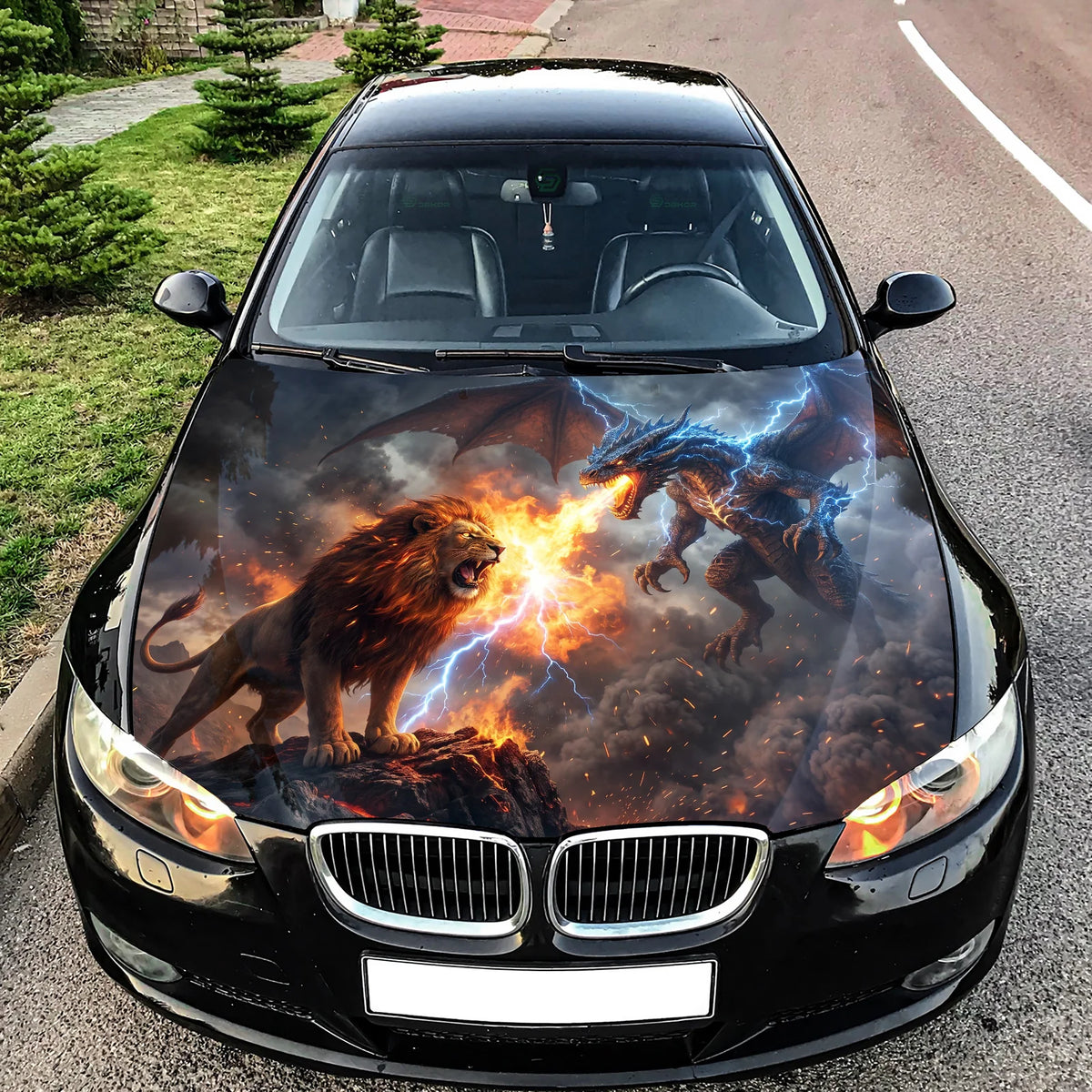 Dragon vs Wolf Hood Wrap Graphic – Custom Vinyl Decal for Cars, Trucks & SUVs