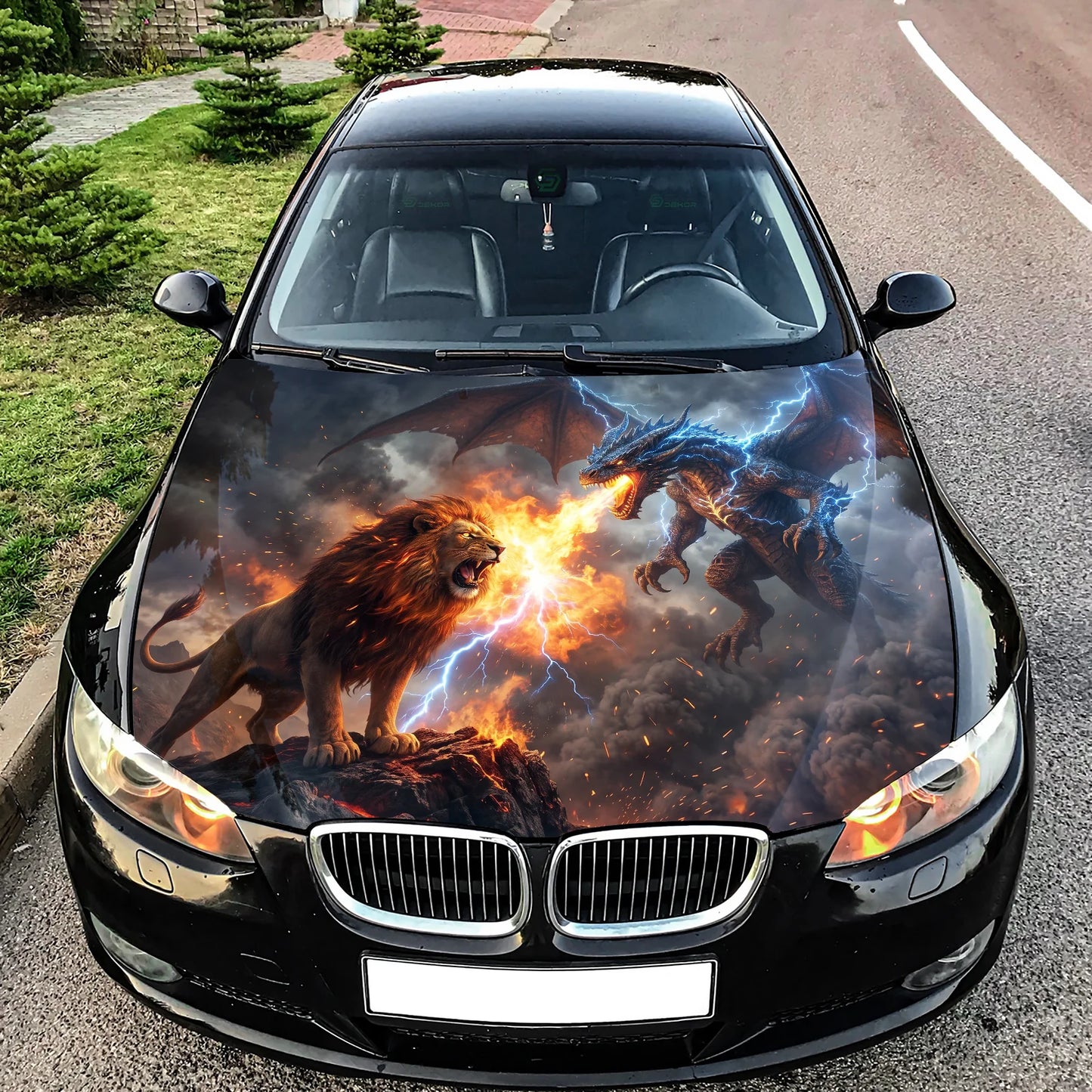 Dragon vs Wolf Hood Wrap Graphic – Custom Vinyl Decal for Cars, Trucks & SUVs