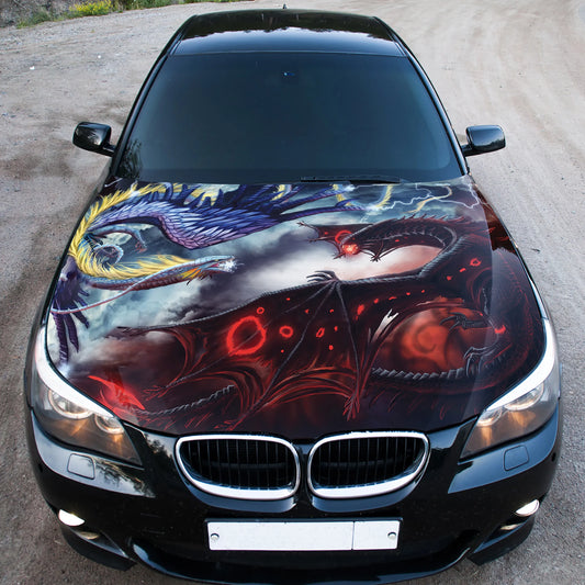 Dragons Battle Car Hood Wrap, custom car hood wrap, car hood decal, car hood sticker, hood wrap for cars, truck hood wrap, bonnets
