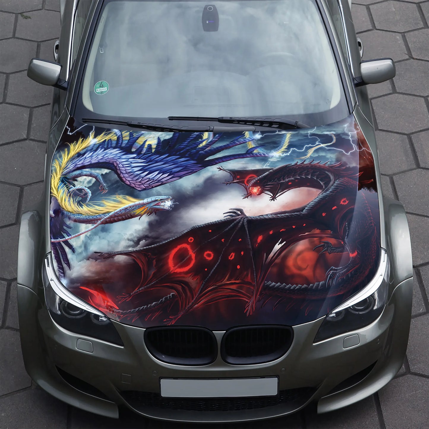 Dragons Battle Car Hood Wrap, custom car hood wrap, car hood decal, car hood sticker, hood wrap for cars, truck hood wrap, bonnets