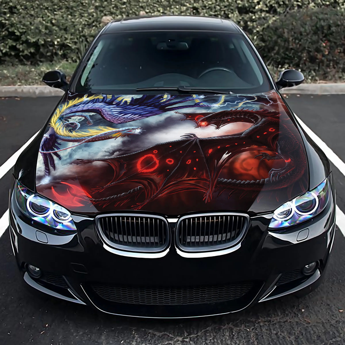 Dragons Battle Car Hood Wrap, custom car hood wrap, car hood decal, car hood sticker, hood wrap for cars, truck hood wrap, bonnets
