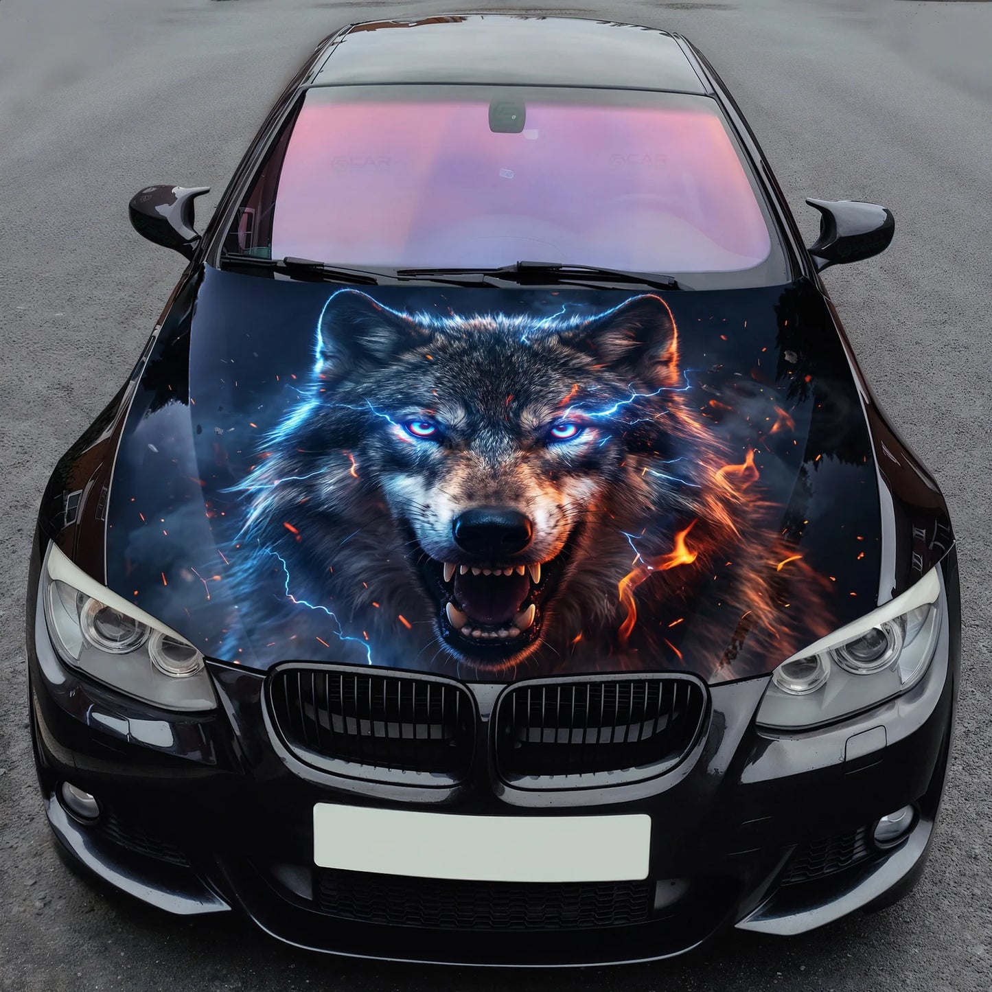 Electric Blue Wolf Hood Wrap Graphic – Custom Vinyl Decal for Cars, Trucks & SUVs