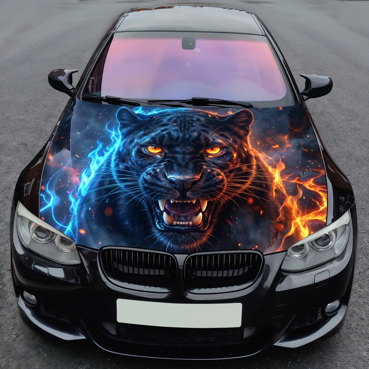 Electric Panther Face Hood Wrap Graphic – Custom Vinyl Decal for Cars, Trucks & SUVs