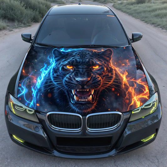 Electric Panther Face Hood Wrap Graphic – Custom Vinyl Decal for Cars, Trucks & SUVs