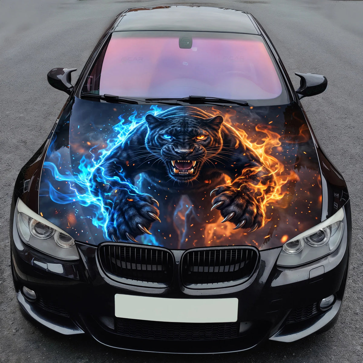 Electric Panther Fire Hood Wrap Graphic – Custom Vinyl Decal for Cars, Trucks & SUVs