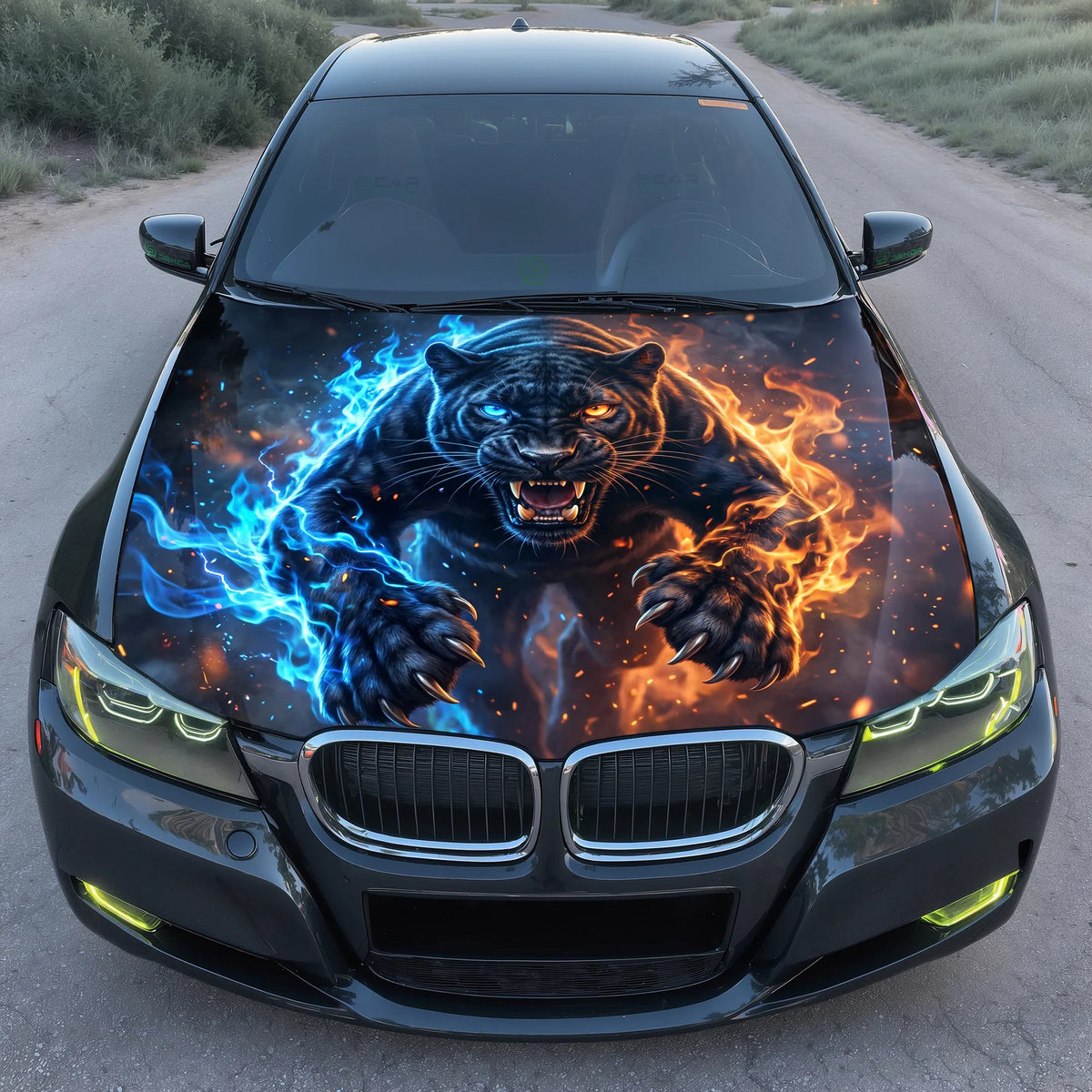 Electric Panther Fire Hood Wrap Graphic – Custom Vinyl Decal for Cars, Trucks & SUVs