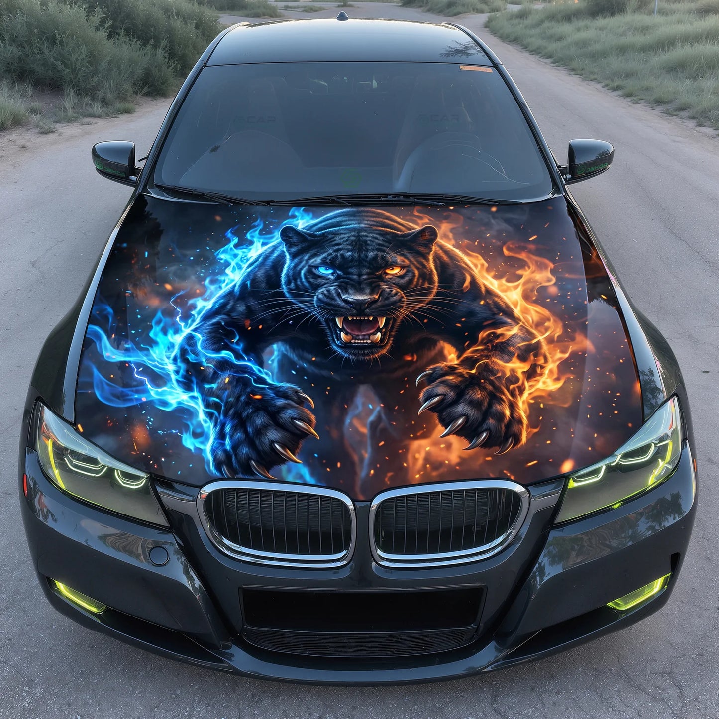 Electric Panther Fire Hood Wrap Graphic – Custom Vinyl Decal for Cars, Trucks & SUVs