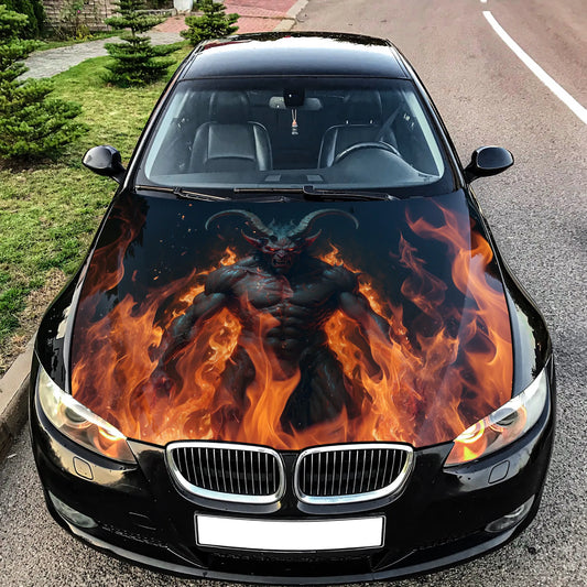 Evil Demon Fire Hood Wrap – Custom Vinyl Decal for Cars, Trucks & SUVs
