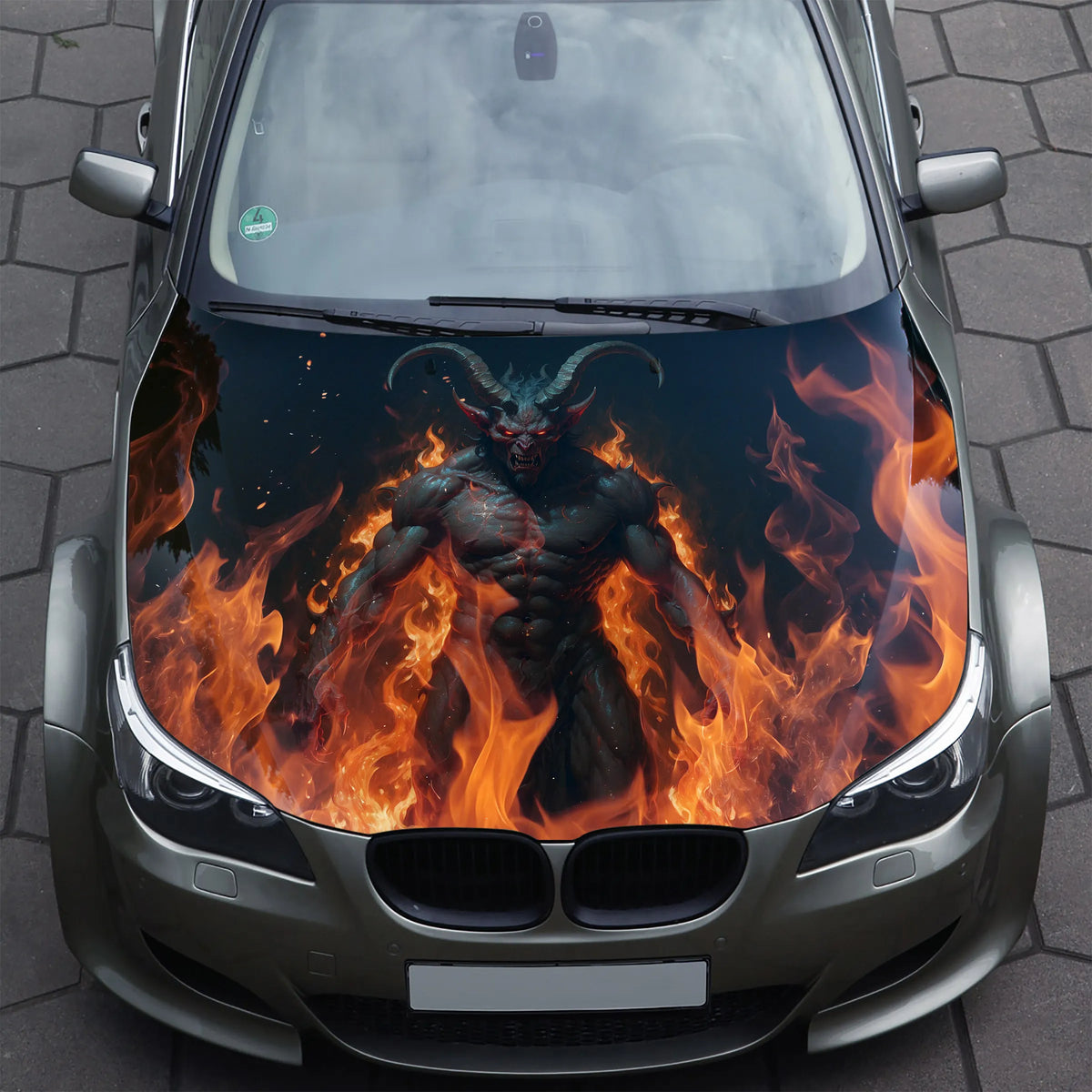 Evil Demon Fire Hood Wrap – Custom Vinyl Decal for Cars, Trucks & SUVs