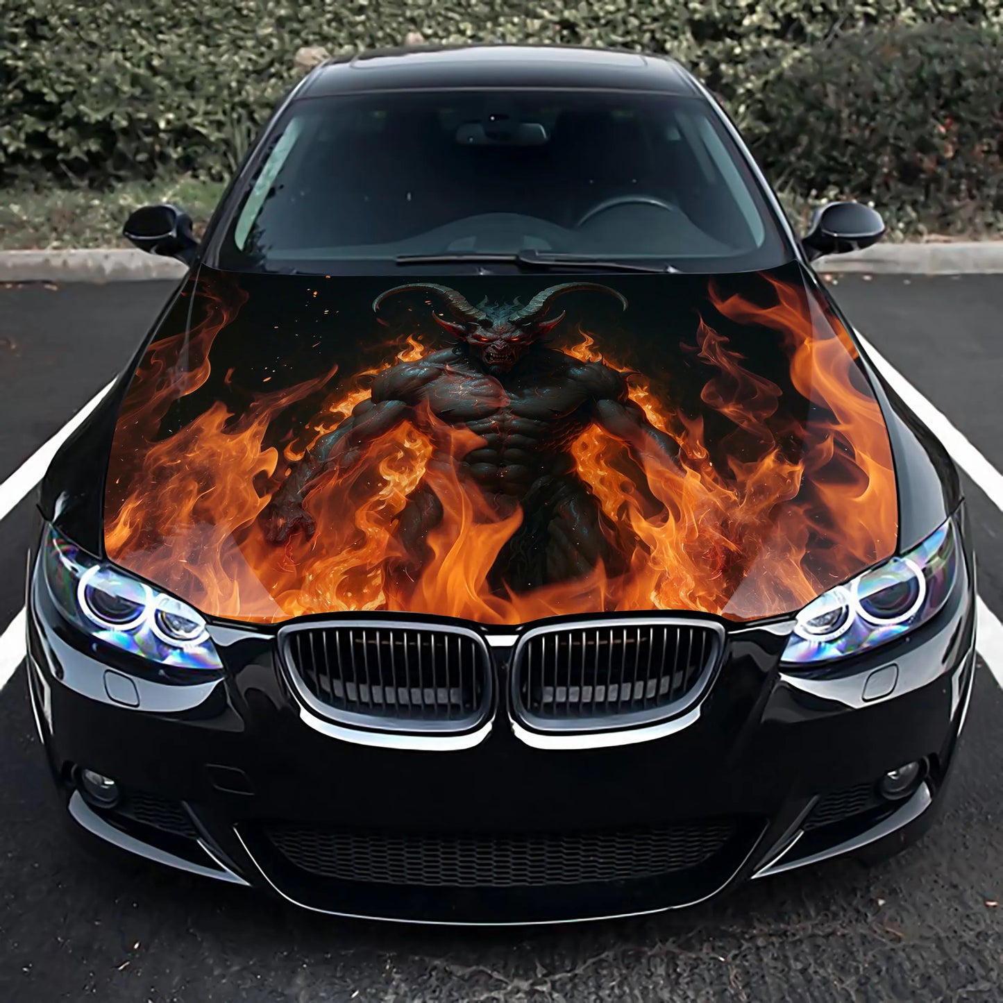 Evil Demon Fire Hood Wrap – Custom Vinyl Decal for Cars, Trucks & SUVs