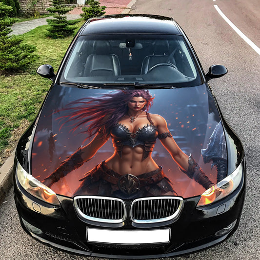 Female Barbarian Hood Wrap – Custom Vinyl Decal for Cars, Trucks & SUVs
