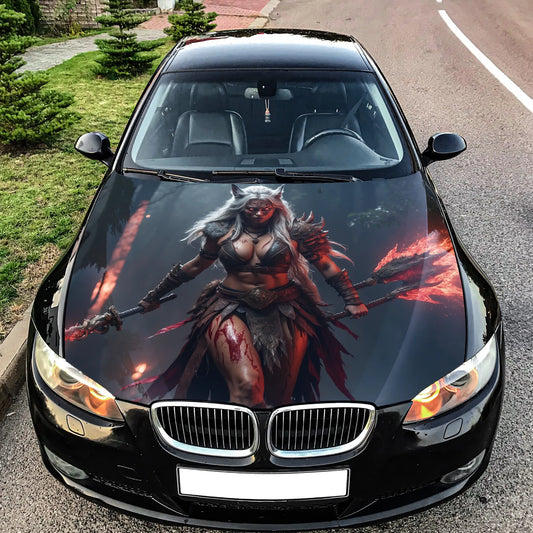 Female Barbarian War Hood Wrap – Custom Vinyl Decal for Cars, Trucks & SUVs