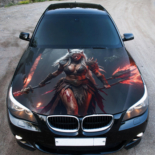 Female Barbarian War Hood Wrap – Custom Vinyl Decal for Cars, Trucks & SUVs