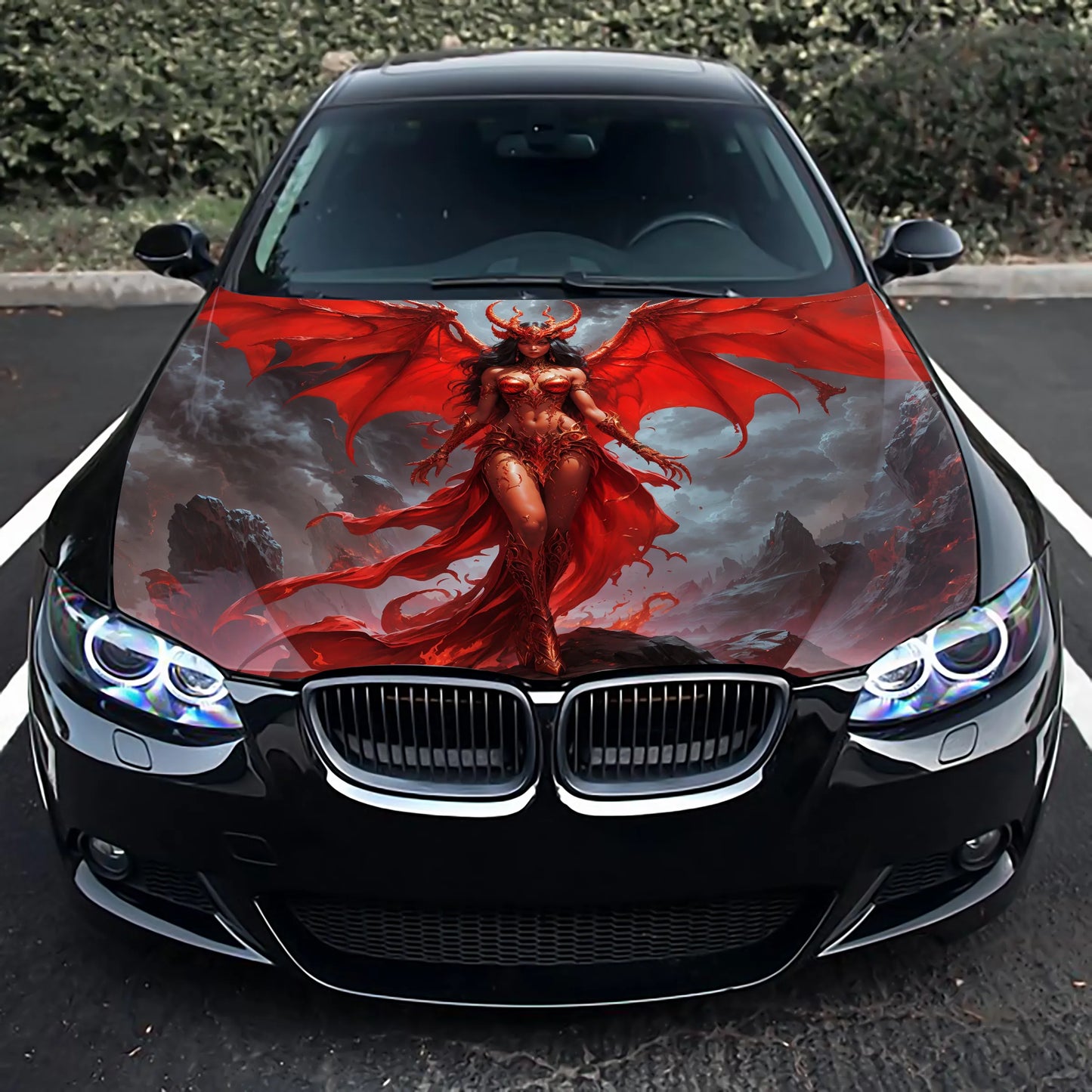Female Demon Devil Hood Wrap – Custom Vinyl Decal for Cars, Trucks & SUVs