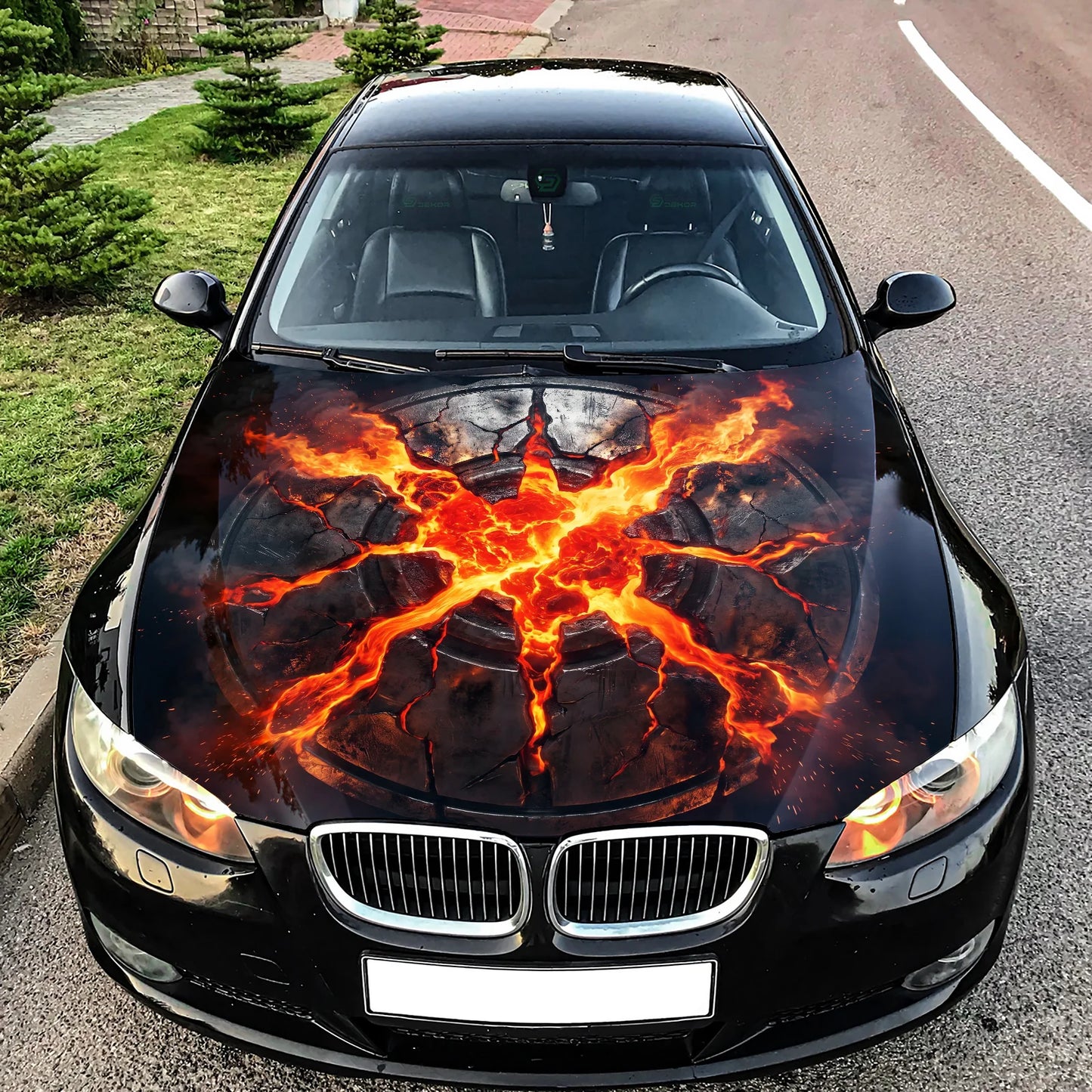 Fiery Pentagram Hood Hood Wrap Graphic – Custom Vinyl Decal for Cars, Trucks & SUVs