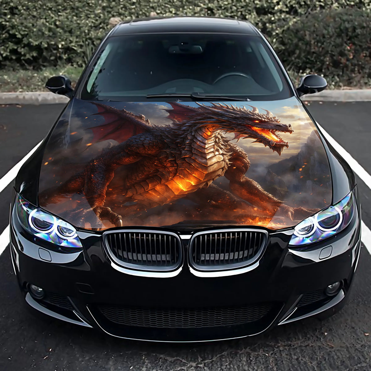 Fire Dragon Hood Wrap – Custom Vinyl Decal for Cars, Trucks & SUVs X
