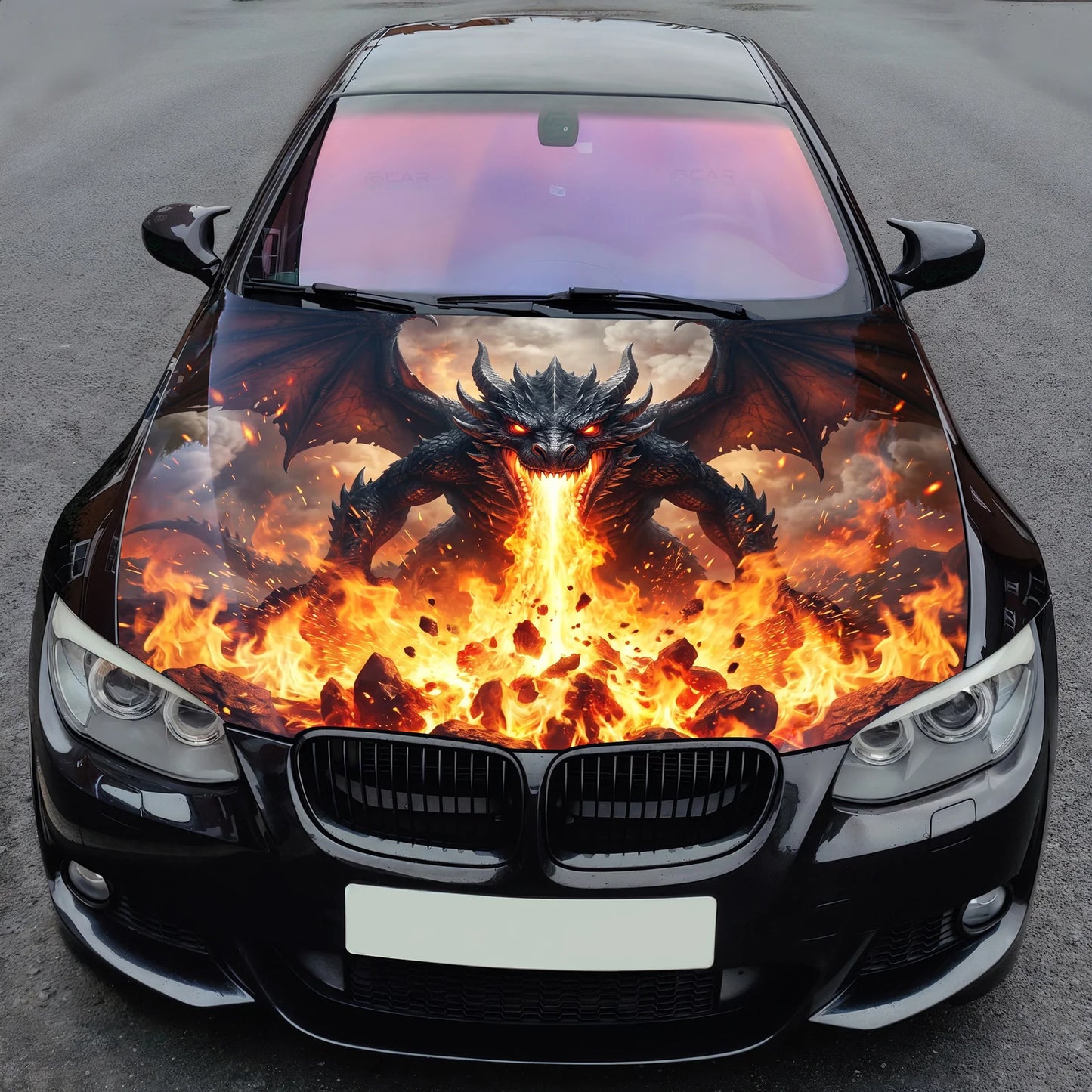 Fire Dragon Demon Hood Wrap Graphic – Custom Vinyl Decal for Cars, Trucks & SUVs