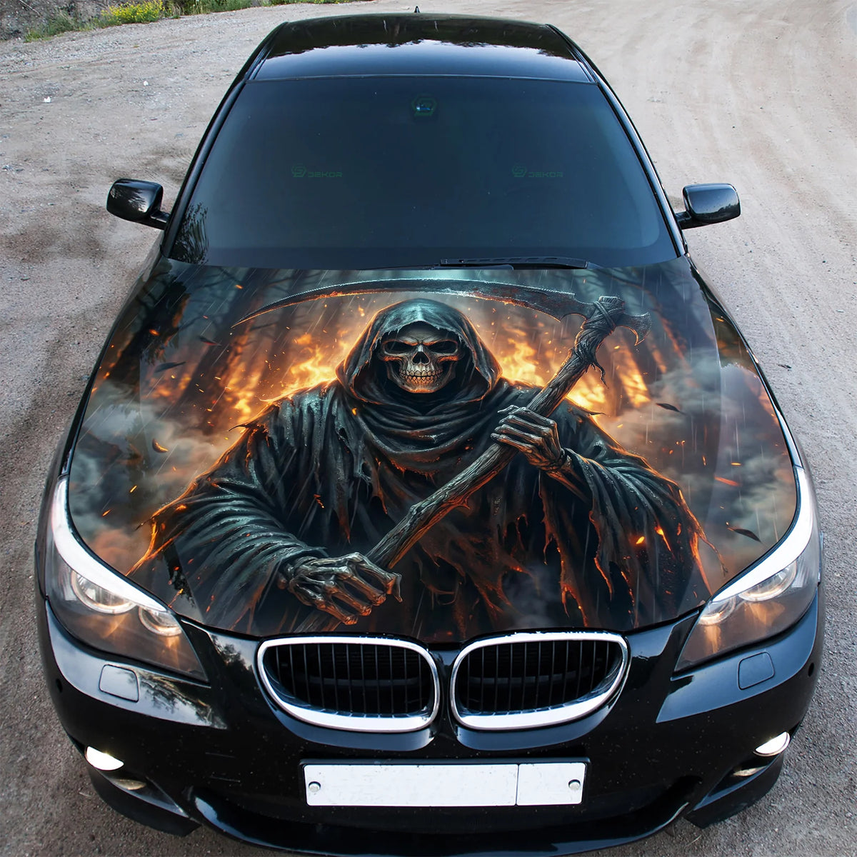 Fire Grim Reaper Hood Wrap Graphic – Custom Vinyl Decal for Cars, Trucks & SUVs