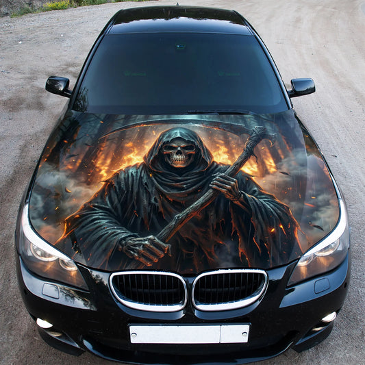 Fire Grim Reaper Hood Wrap Graphic – Custom Vinyl Decal for Cars, Trucks & SUVs