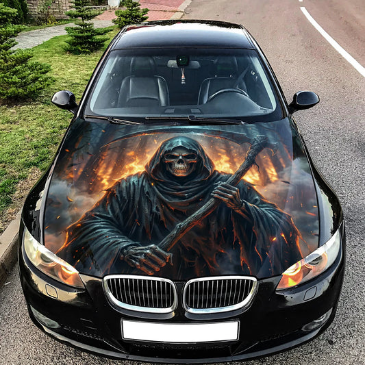Fire Grim Reaper Hood Wrap Graphic – Custom Vinyl Decal for Cars, Trucks & SUVs