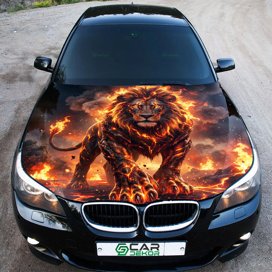 Fire Lion Car Hood Wrap Graphic – Custom Vinyl Decal for Cars, Trucks & SUVs