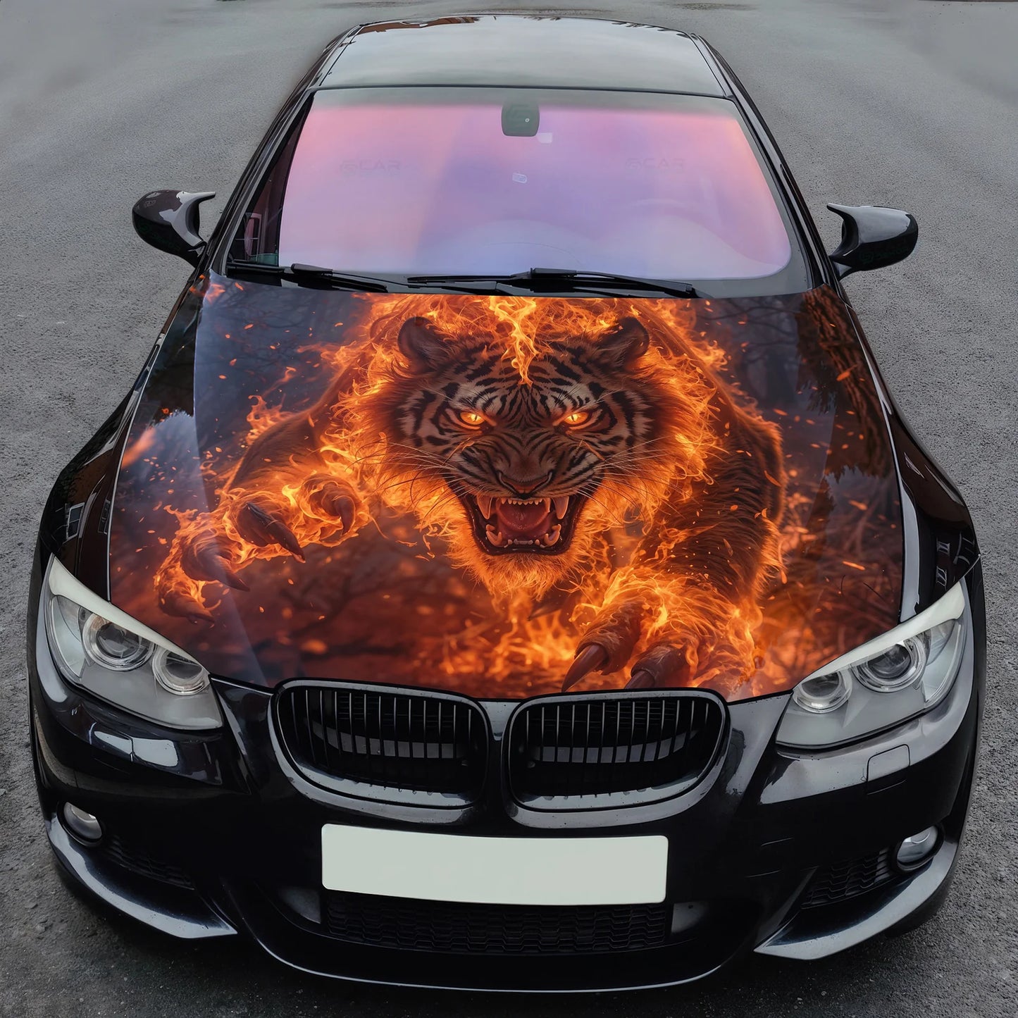 Fire Wolf Face Hood Wrap Graphic – Custom Vinyl Decal for Cars, Trucks & SUVs