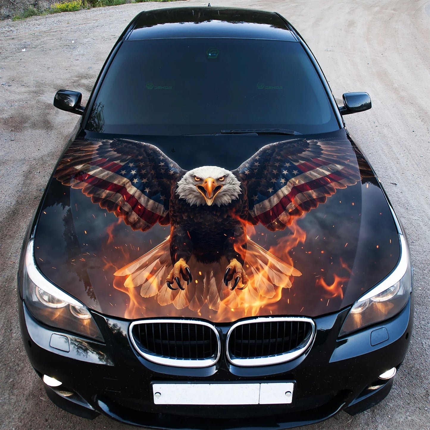 Flaming Eagle Hood Hood Wrap Graphic – Custom Vinyl Decal for Cars, Trucks & SUVs