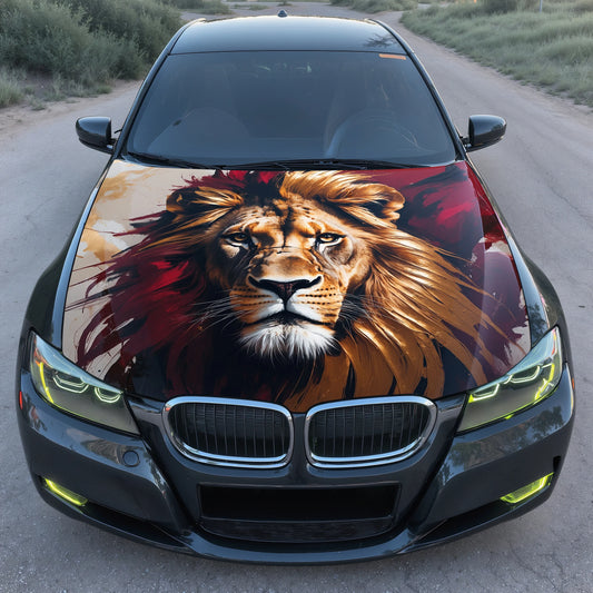 Flaming Lion Art Hood Wrap – Custom Vinyl Decal for Cars, Trucks & SUVs