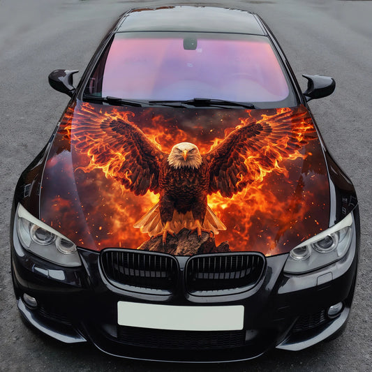 Flaming Phoenix Eagle Hood Wrap Graphic – Custom Vinyl Decal for Cars, Trucks & SUVs