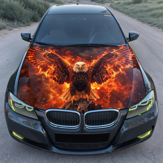 Flaming Phoenix Eagle Hood Wrap Graphic – Custom Vinyl Decal for Cars, Trucks & SUVs