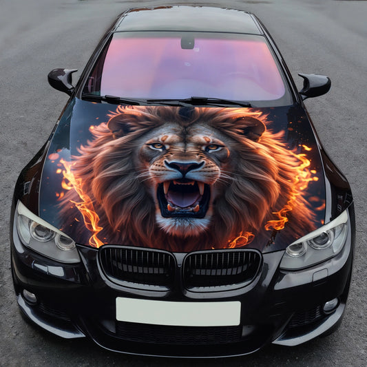 Flaming Roar Lion Hood Wrap – Custom Vinyl Decal for Cars, Trucks & SUVs