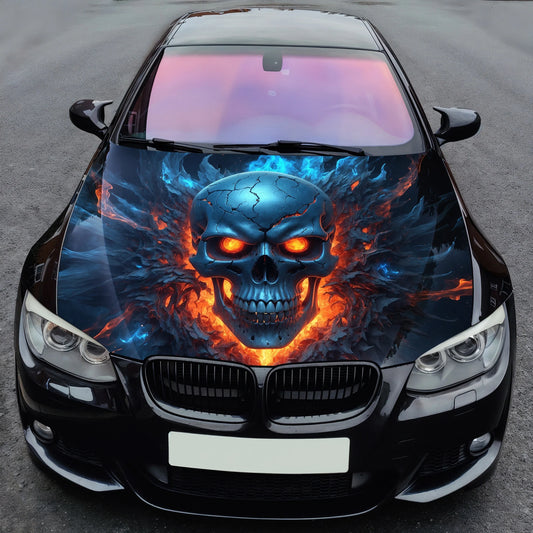 Flaming Skull Fire Hood Wrap – Custom Vinyl Decal for Cars, Trucks & SUVs