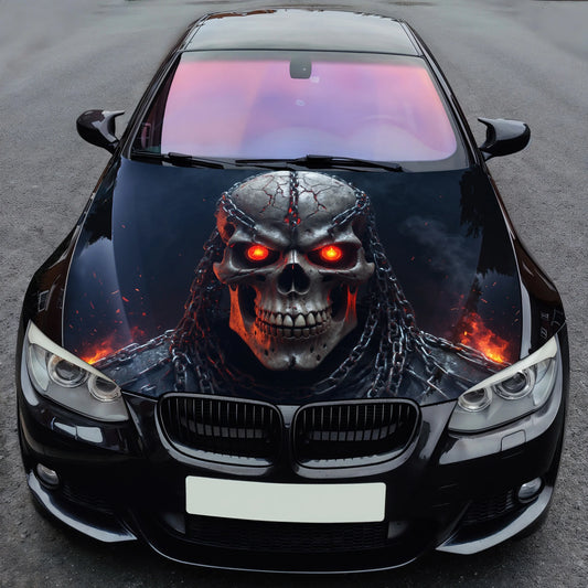 Flaming Skull Warrior Hood Wrap – Custom Vinyl Decal for Cars, Trucks & SUVs